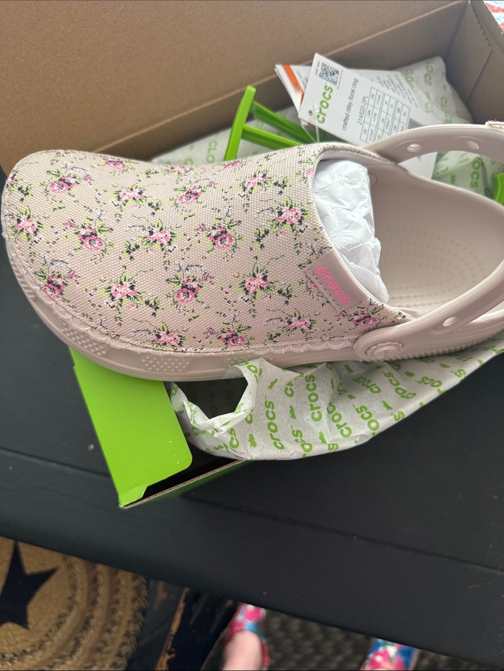 CROCS Pink Floral Canvas Clog with Heel Strap - Picture 3 of 4